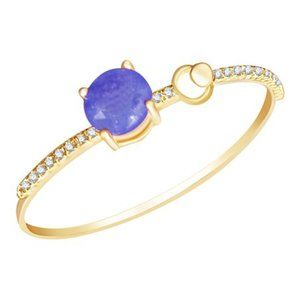V3 Jewelry Goldtone Cuff Bangle Bracelet with Blue Opal and White Cubic Zirconia